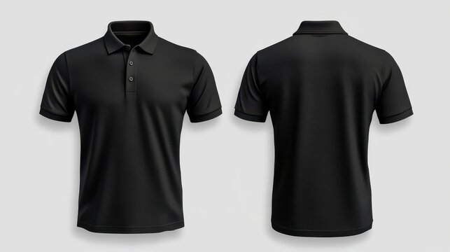 plain black polo shirt mockup design. front and rear view. isolated on transparent background. generative ai