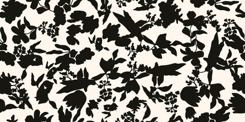 Stylish black floral pattern on white background, perfect for modern decor and artistic projects. Ideal for designers.