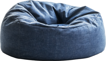 Dark blue bean bag chair on transparent background