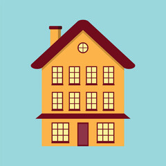 Fototapeta premium Simple House Or Residence Facade With Many Windows And Warm Light