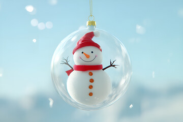 Obraz premium Happy snowman in the christmas bauble over the winter 