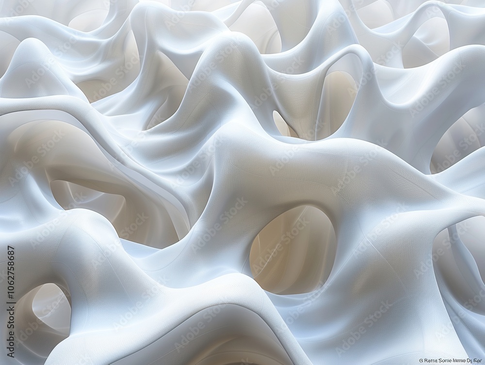 Poster abstract white wave-like structure creating a fluid, organic texture.