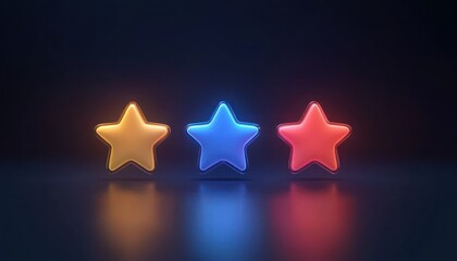Obraz premium Three-dimensional star rating icon, stars arranged in a row, one emphasized.