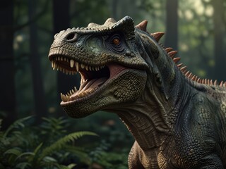 Fototapeta premium close up of a tyrannosaurus rex،tyrannosaurus rex in the forest،tyrannosaurus rex dinosaur 