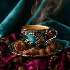 A Cup of Rich Coffee Nestled Among Beans, Evoking the Essence of a Cozy Morning Brew