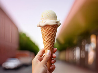 a hand holding ice cream cone