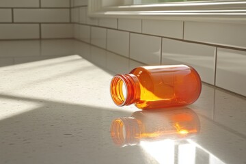 Medication Bottle on Bathroom Counter in Natural Light