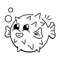 Puffer fish icon in sketchy style

