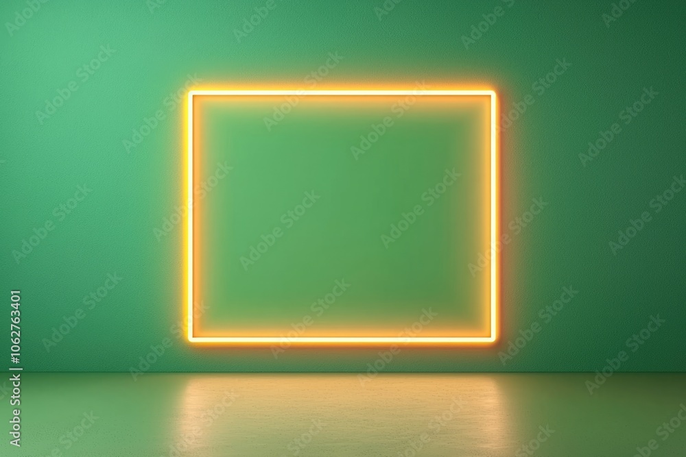 Aufkleber rectangular neon frame with a gradient glow effect, transitioning smoothly from green to yellow for 