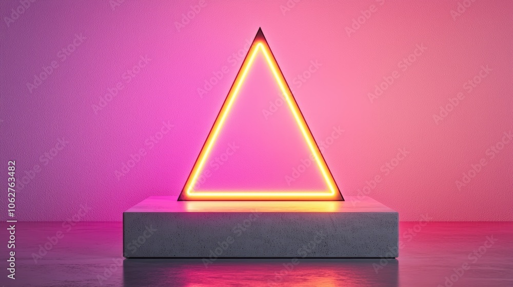 Aufkleber triangular neon frame with gradient glow, incorporating abstract patterns for a dynamic, energetic v