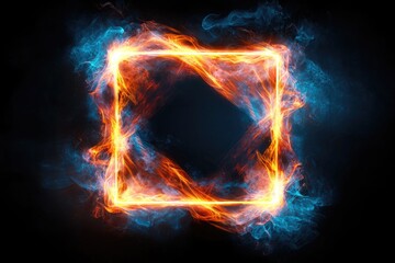 Abstract geometric neon frame, dual-tone glow, framing an empty space for customizable design purposes