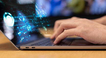 future network concept Hand touching the Universe, A Conceptual Shift in Digital Transformation for Next-Generation Technology.