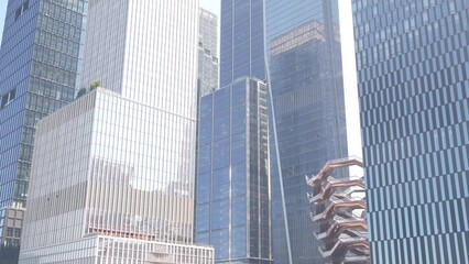 New York City, United States. Hudson Yards urban architecture in Chelsea, Manhattan Midtown, NYC, USA. New modern high-rise glass skyscrapers, american business buildings and real estate. Art landmark
