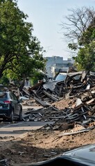 Destruction Caused by Hurricane &ndash; Severe Damage and Devastation in Urban Area After Storm