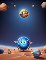 Naklejka premium Background Illustration of Smiling Planets and Stars in a Quirky Space-Themed Design