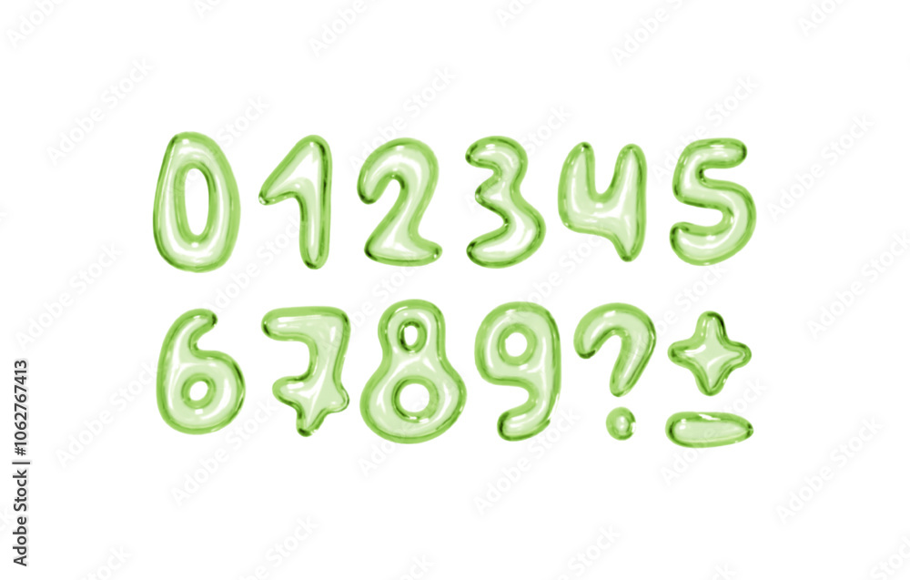 Poster set of shiny pink bubble style numbers and symbols on white background. playful glossy digits rangin