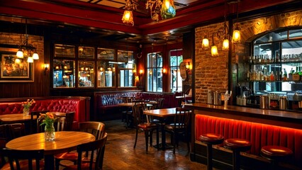 Selective Focus Macro Photography of Cafe Interior with Cozy Ambiance, Ideal for Restaurant Design Inspiration and Marketing, High-Quality Space for Copy and Promotion