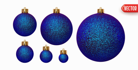 Set of Christmas decorations in form of balls with sparkles realistic 3d design. Xmas ornaments balls in glitters. Collection of holiday New Year elements round decorative baubles. Vector illustration