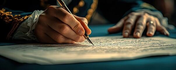 Person writing with a pen on a piece of paper