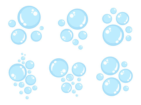 Air bubbles flat icon set. Soap foam bubbles, oxygen bubbles, water bubbles symbol, vector design elements isolated.