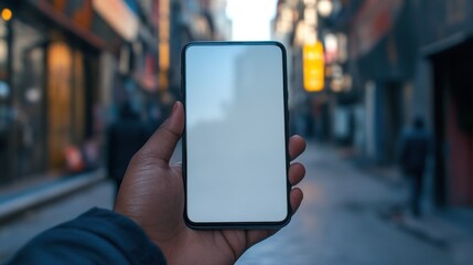 a man holds a mock-up smartphone in his hands