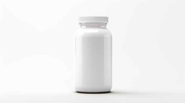 mock up white plastic medicine bottle Isolated on a white studio background