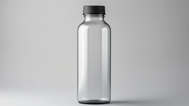 mockup of a transparent plastic water bottle with a black cap