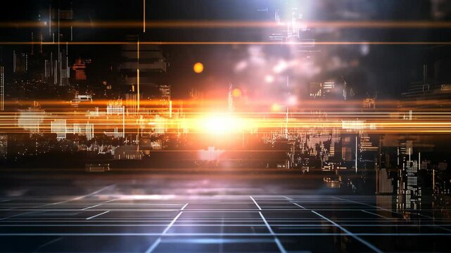 digital data floating around with bursting light glowing 