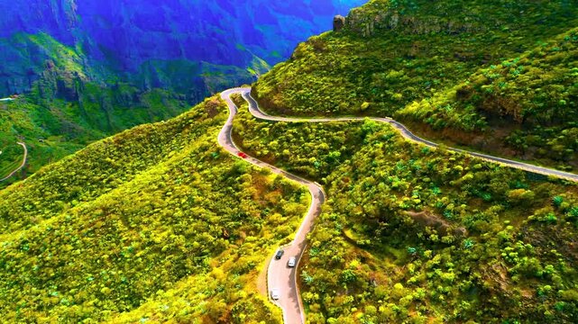 Zig Zag Road with Green Nature view (Aerial View)