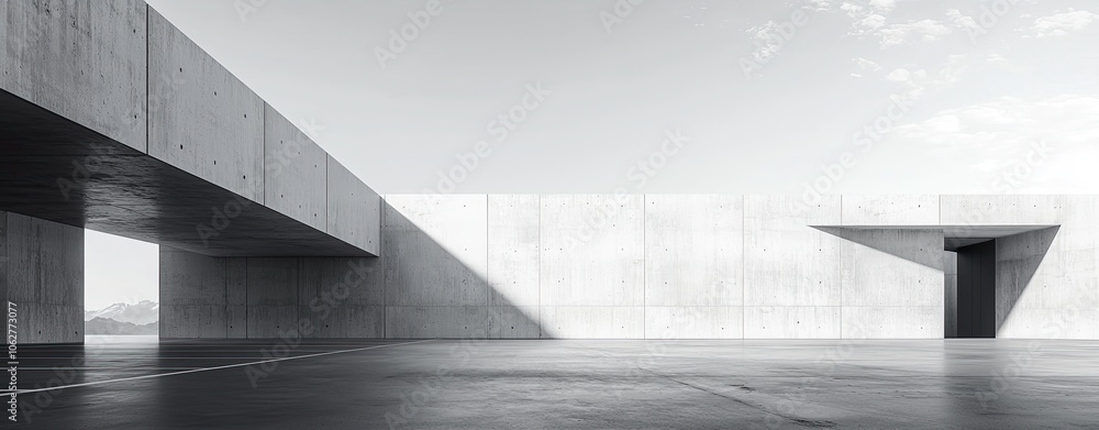 Poster abstract empty concrete wall background with parking space. black and white image of an indoor or ou