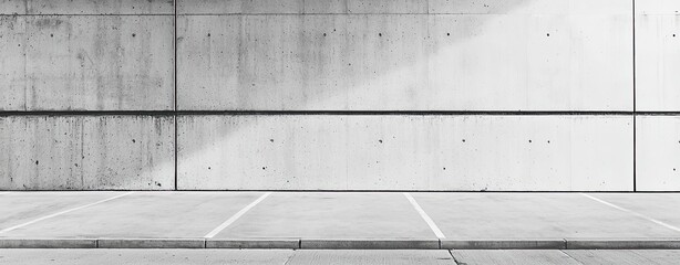 Naklejka premium Abstract empty concrete wall background with parking space. Black and white image of an indoor or outdoor car park, with blank space for design