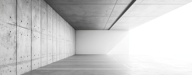Obraz premium Abstract empty concrete wall background with parking space. Black and white image of an indoor or outdoor car park, with blank space for design