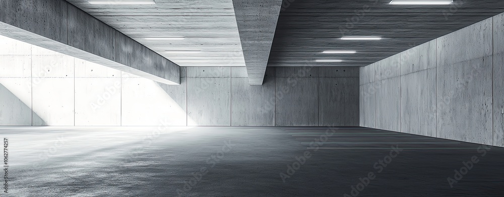 Poster abstract empty concrete wall background with parking space. black and white image of an indoor or ou