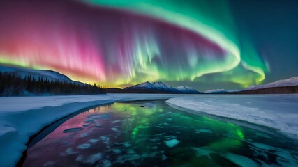 street view in the Arctic Circle decorated with aurora