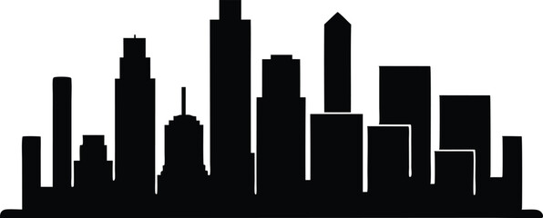 Houston City Skyline Silhouette Vector, City Buildings Black Clip art Vector