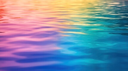 The image shows a close-up view of water with a gradient of vibrant colors ranging from pink to blue, creating a serene, abstract appearance.