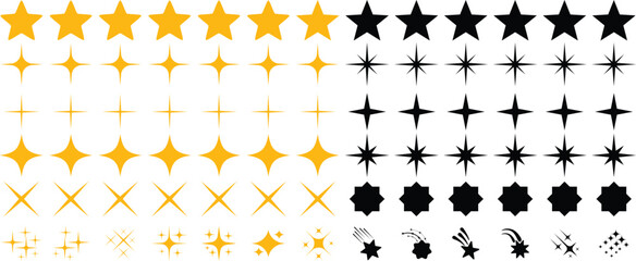 Stars icon, Star collection. Golden and Black set of Stars, isolated on transparent background. Star icon. Stars in modern simple flat style. 