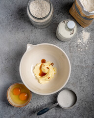 dessert ingredients on the stone table