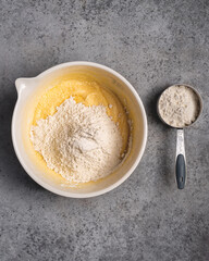 flour in a bowl of dough 