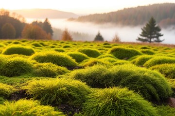 Fototapeta premium Green moss grown up cover the rough stones in the forrest. Show with macro view. 