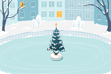ice rink without people isometric vector illustration