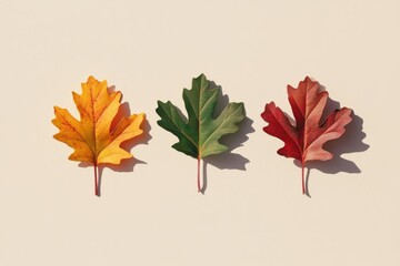 Colorful Oak Leaves on Beige Background