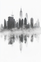 Naklejka premium Pencil sketch outline of city skyline with offices and skyscraper