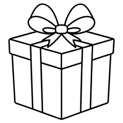 gift box with bow outline coloring book page line art vector drawing