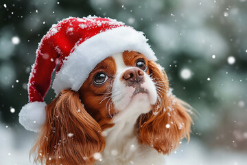 dog wearing christmas santa hat