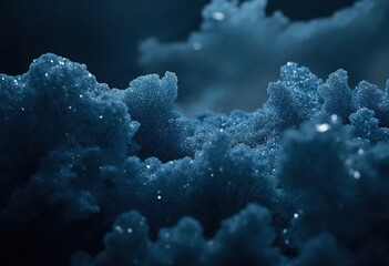 Fototapeta premium Close-up of frosty, blue ice crystals with a serene ambiance. AI generation.