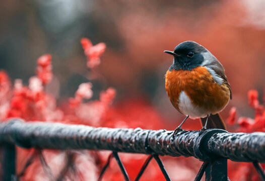 Ai-generated photorealistic Robin perched on a fence