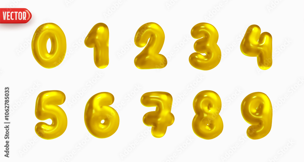 Poster set of numbers from 0 to 9 in style of christmas candy jelly in realistic 3d design isolated on whit