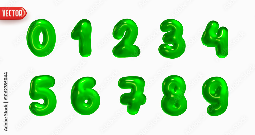 Poster set of numbers from 0 to 9 in style of christmas candy jelly in realistic 3d design isolated on whit