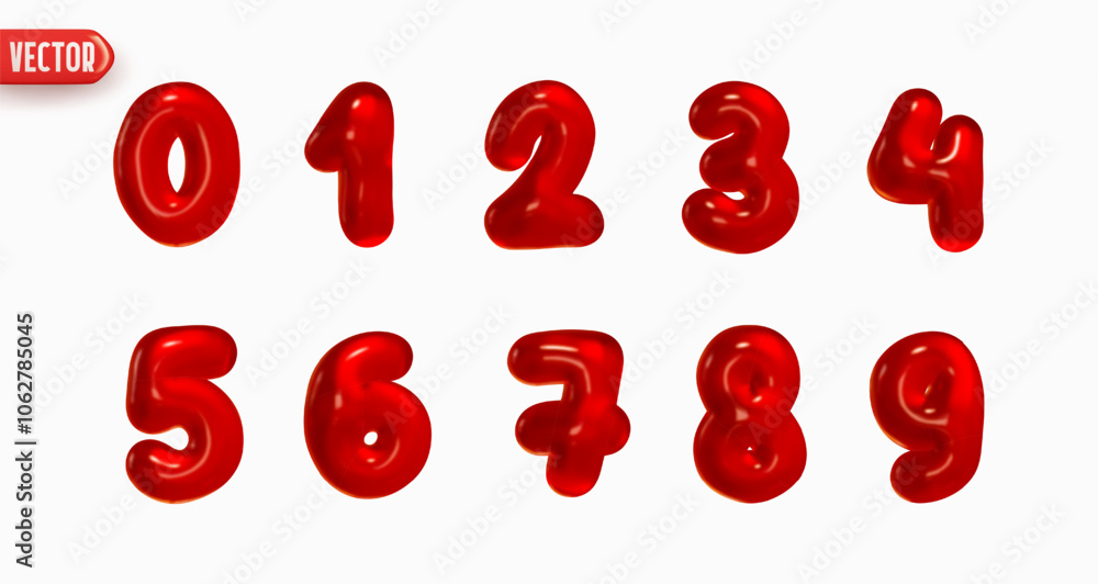 Poster set of numbers from 0 to 9 in style of christmas candy jelly in realistic 3d design isolated on whit